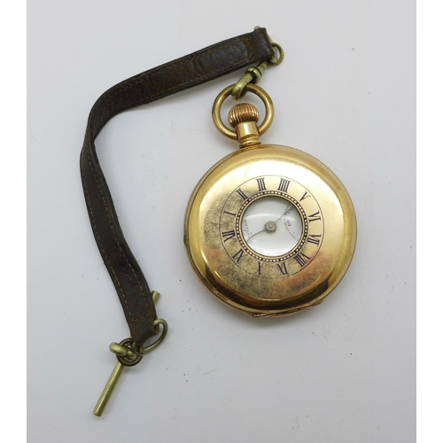 1105 - A gold plated half-hunter pocket watch, Lancashire Watch Company Limited, lacking glass