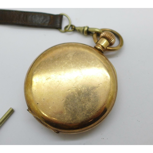 1105 - A gold plated half-hunter pocket watch, Lancashire Watch Company Limited, lacking glass