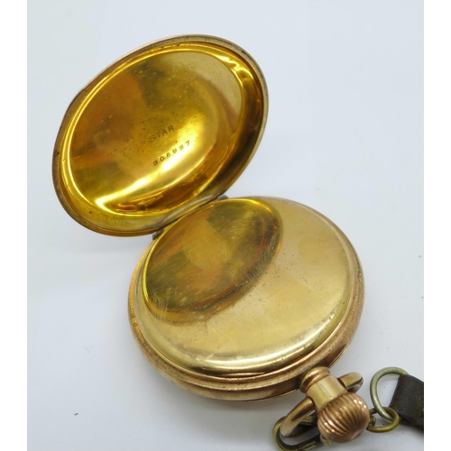 1105 - A gold plated half-hunter pocket watch, Lancashire Watch Company Limited, lacking glass