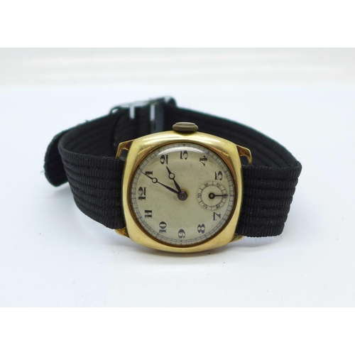 1109 - A gentleman's 9ct gold cased wristwatch, Chester 1932, weight of case without movement 8g, 29mm case