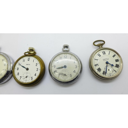 1111 - Four pocket watches and a stop-watch, a/f