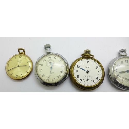 1111 - Four pocket watches and a stop-watch, a/f