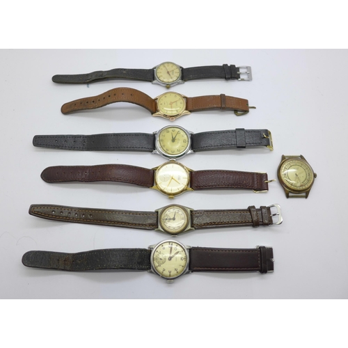 1113 - Seven wristwatches including military Unitas and Smiths Astral