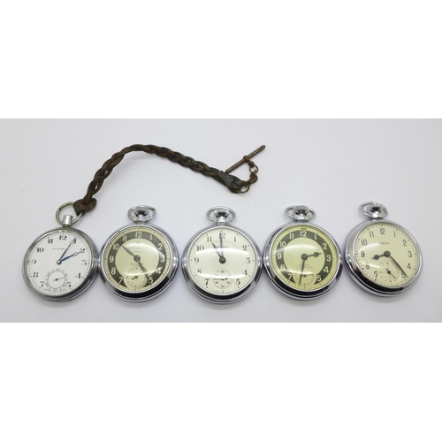 1115 - Five pocket watches, one lacking button