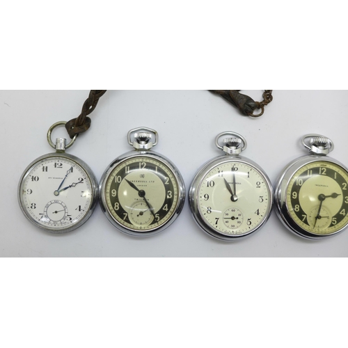 1115 - Five pocket watches, one lacking button