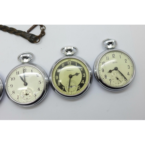 1115 - Five pocket watches, one lacking button