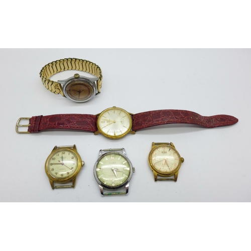 1116 - Five wristwatches including Buren and Cimier