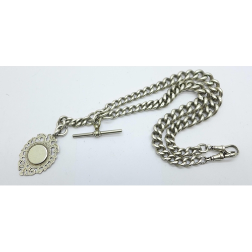 1124 - A silver double Albert chain and fob, each graduated link marked, 105g, 48cm