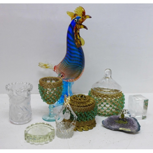 1147 - A collection of glassware including two paperweights and a cockerel **PLEASE NOTE THIS LOT IS NOT EL... 