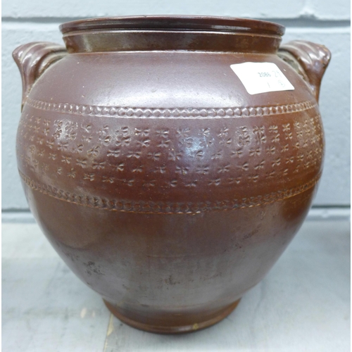 1186 - Two Victorian salt glaze crock pots and a Boots urinal **PLEASE NOTE THIS LOT IS NOT ELIGIBLE FOR PO... 