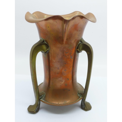 614 - A brass and copper Arts and Crafts vase, 16.5cm