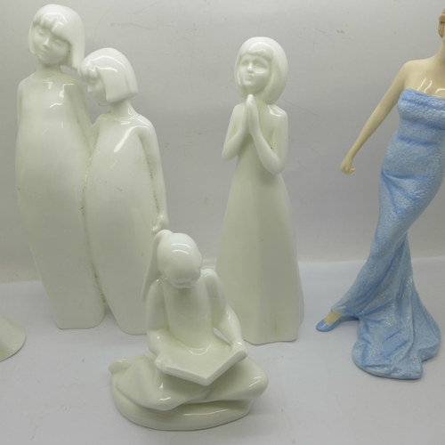 627 - Five figures by Royal Doulton, including Diana