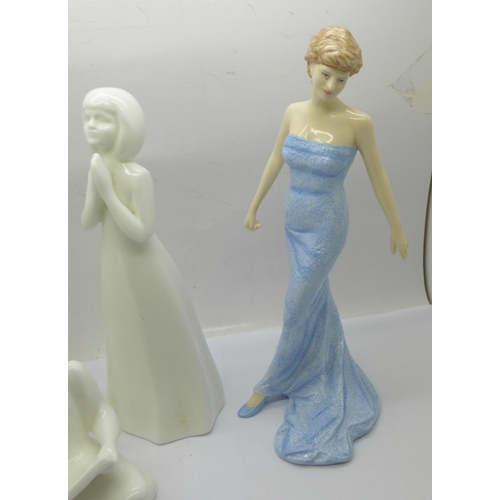 627 - Five figures by Royal Doulton, including Diana