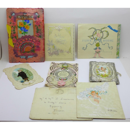 644 - Seven greetings cards, three 19th Century and four early 20th Century