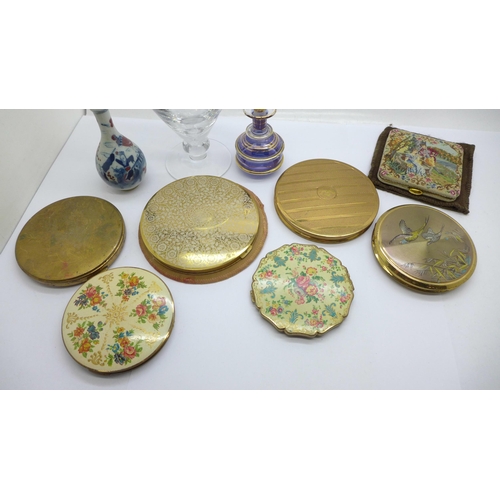 649 - Seven compacts and three perfume bottles