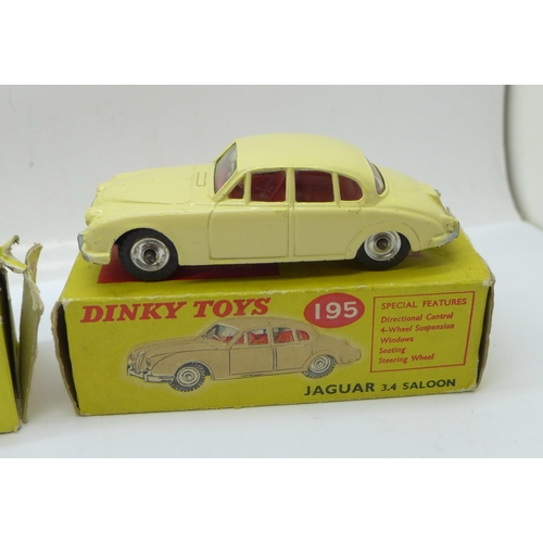 651 - Two Dinky Toys; Ford Capri and Jaguar and a Corgi Toys Ford Zephyr, boxed