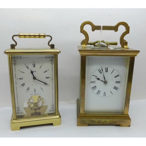 658 - A brass and four glass sided carriage clock with key, dial a/f, and a Schatz 8 Day clock