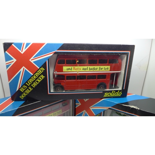 677 - Three Solido RT Routemaster buses, boxed