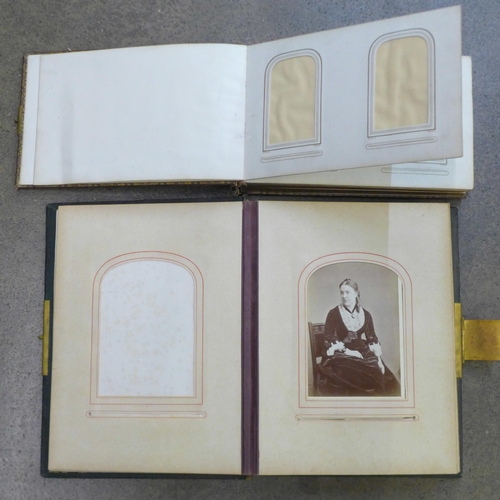 686 - Two empty Victorian photograph albums including one carte de visite album