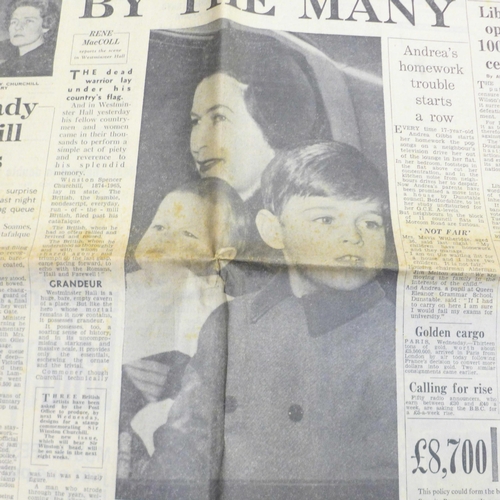 696 - Two Guernsey WWII occupation period newspapers, The Star, and a 1965 Express, Churchill’s death