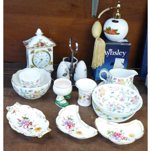 703 - A collection of china including Haddon Hall, Royal Crown Derby and a Royal Albert clock