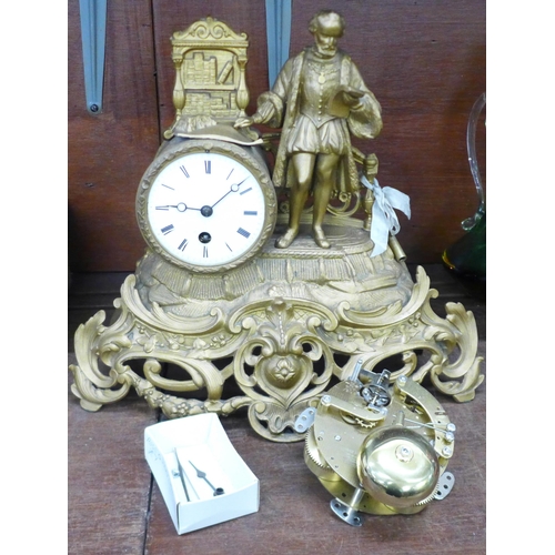 712 - A spelter clock and another clock movement, no pendulum