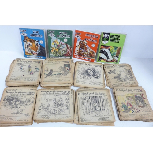 720 - Four I-Spy booklets and a large collection of The Doings of Danny Dormouse newspaper clippings