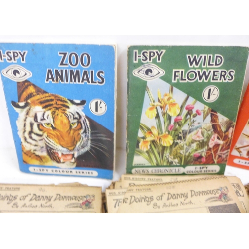 720 - Four I-Spy booklets and a large collection of The Doings of Danny Dormouse newspaper clippings