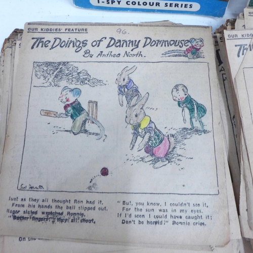 720 - Four I-Spy booklets and a large collection of The Doings of Danny Dormouse newspaper clippings