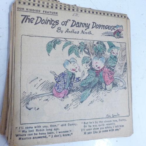 720 - Four I-Spy booklets and a large collection of The Doings of Danny Dormouse newspaper clippings