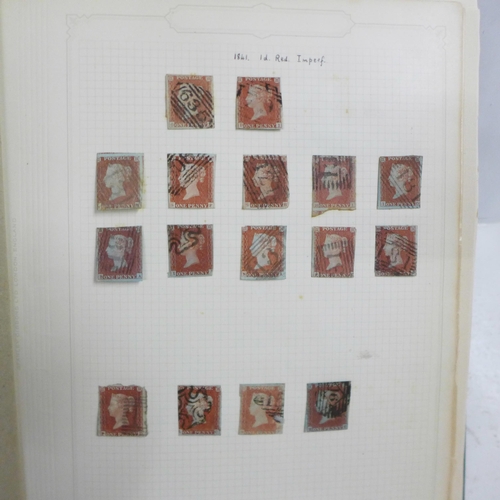 727 - Stamps; GB Queen Victoria 1d reds (imperforate and perforate) in album