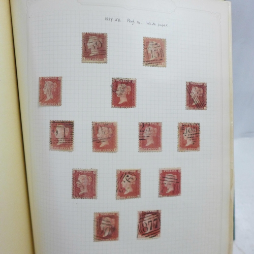 727 - Stamps; GB Queen Victoria 1d reds (imperforate and perforate) in album