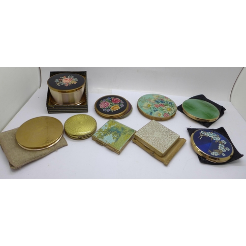 736 - Eight vintage compacts and a Musical Powder