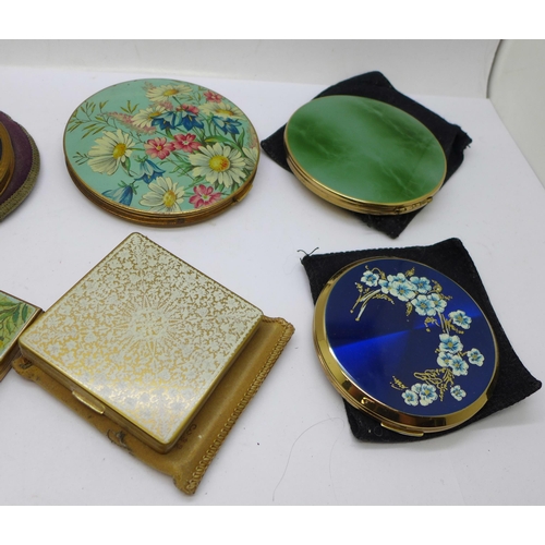 736 - Eight vintage compacts and a Musical Powder