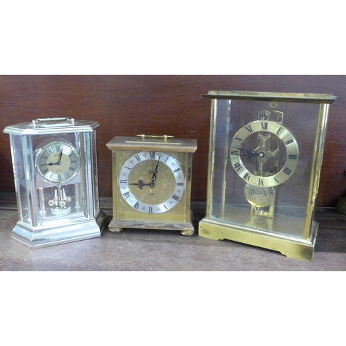 816 - A German S. Haller skeleton clock and two other clocks