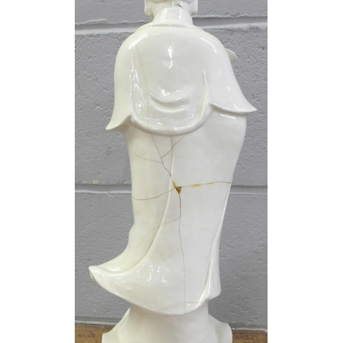 827 - A Blanc de Chine figure of a Chinese lady, a/f, 53cm