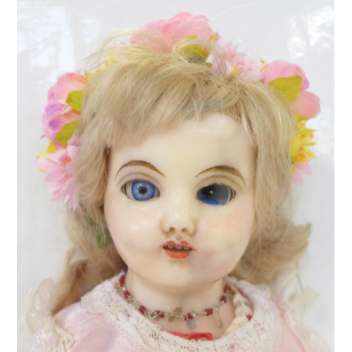 838 - A German wax over composition doll, one eye deteriorated, head restored, circa 1860-1890, 50cm