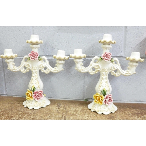 845 - A pair of Capodimonte Neopolitan candelabra, 34cm