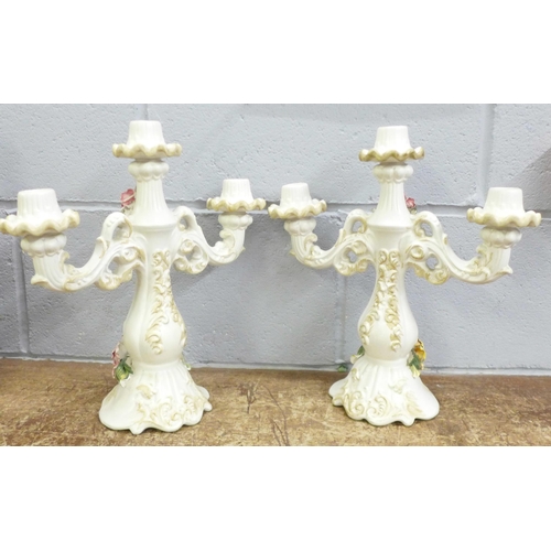 845 - A pair of Capodimonte Neopolitan candelabra, 34cm