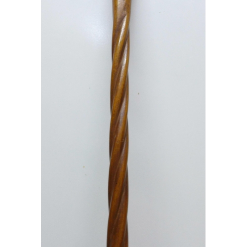 857 - A 19th Century gentleman's walking cane, wild boar tusk handle, spirally carved shaft, bone tip, len... 