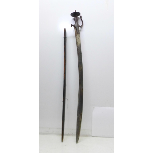 859 - A tulwar sword with scabbard, scabbard a/f