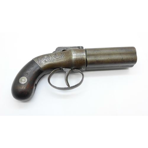 862 - A mid 19th Century five shot pepperbox percussion pistol, marked Allen & Thurber Worcester and Allen... 