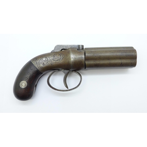 862 - A mid 19th Century five shot pepperbox percussion pistol, marked Allen & Thurber Worcester and Allen... 