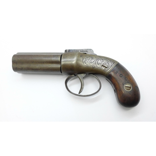 862 - A mid 19th Century five shot pepperbox percussion pistol, marked Allen & Thurber Worcester and Allen... 