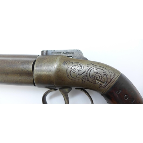 862 - A mid 19th Century five shot pepperbox percussion pistol, marked Allen & Thurber Worcester and Allen... 