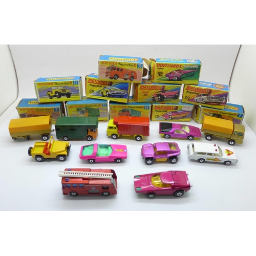 866 - Eleven Lesney Matchbox models; nine Superfast, one Rola-matics and one other New 30 Beach Buggy