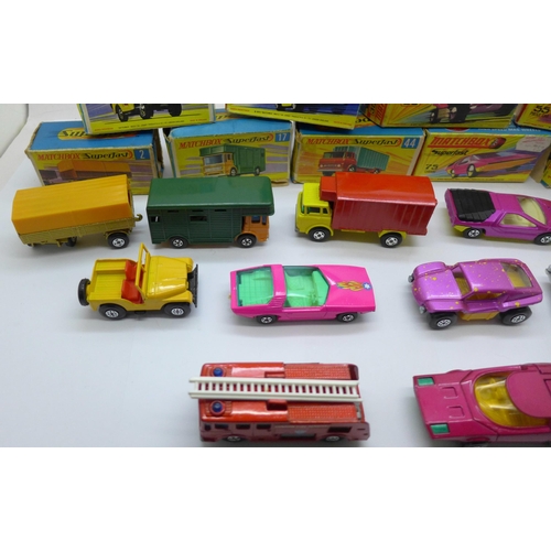 866 - Eleven Lesney Matchbox models; nine Superfast, one Rola-matics and one other New 30 Beach Buggy