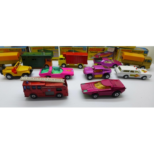 866 - Eleven Lesney Matchbox models; nine Superfast, one Rola-matics and one other New 30 Beach Buggy