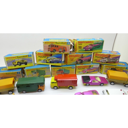 866 - Eleven Lesney Matchbox models; nine Superfast, one Rola-matics and one other New 30 Beach Buggy