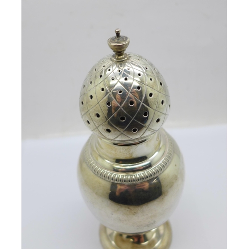 871 - A silver shaker, Birmingham 1926, 134g, a/f, creased at the stem